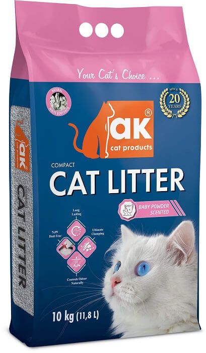 AK Cat Products Compact Cat Litter Baby Powder бентоніт з ароматом дитячої пудри