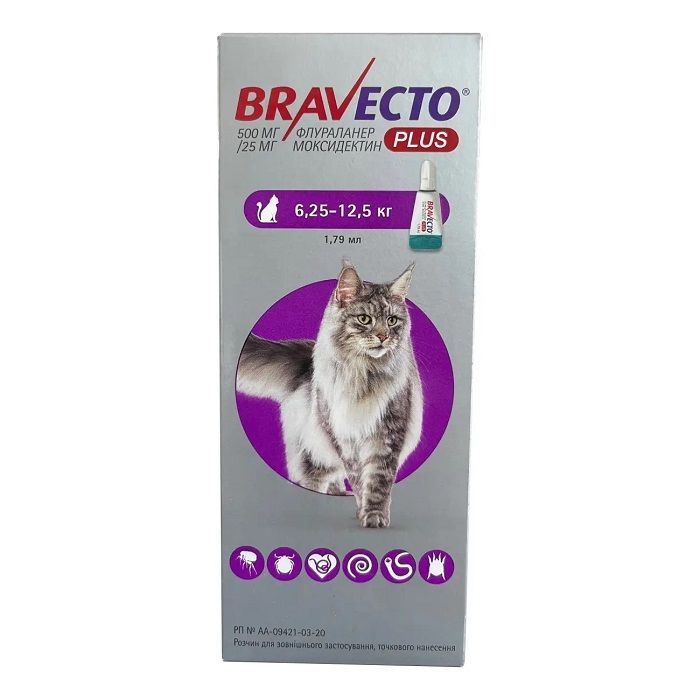 Bravecto Plus Краплі від бліх, кліщів і глистів для котів
