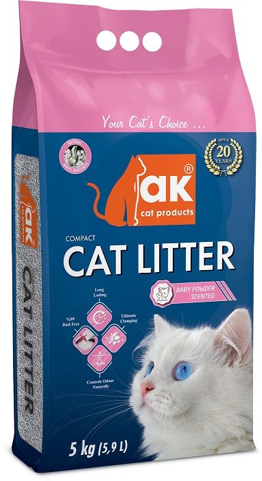 AK Cat Products Compact Cat Litter Baby Powder бентоніт з ароматом дитячої пудри