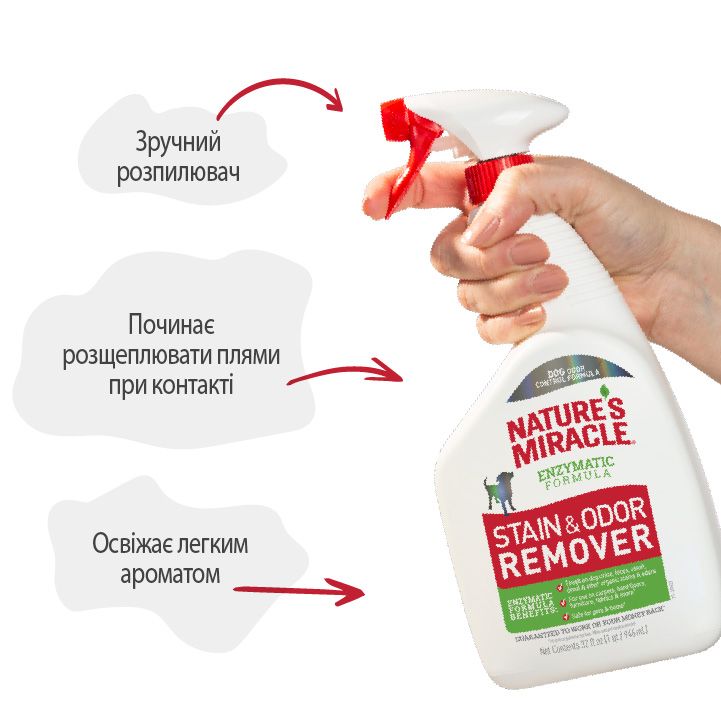 8in1 Nature's Miracle Dog Stain and Odor Remover Spray для усунення плям та запахів від собак