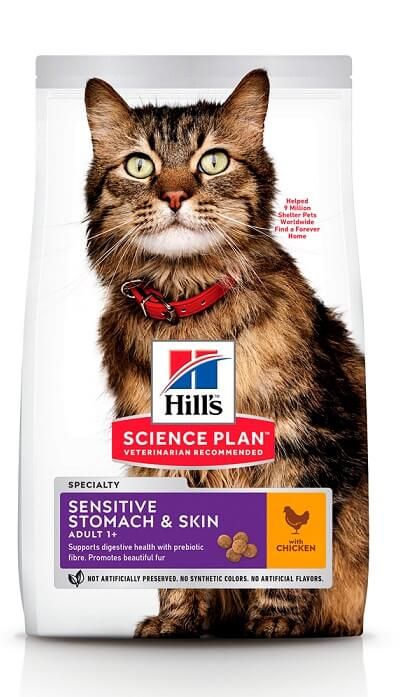 Hills Cat Science Plan Adult Sensitive Stomach Skin, з куркою