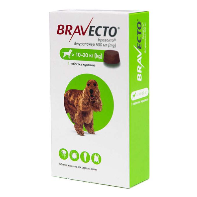 Bravecto від 10 до 20 кг таблетка від бліх і кліщів для собак