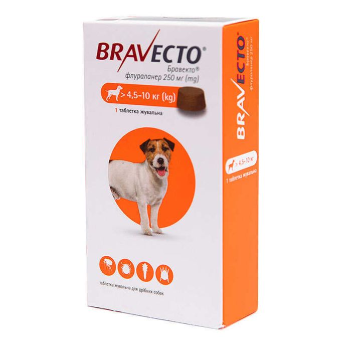 Bravecto від 4,5 до 10 кг таблетка від бліх і кліщів для собак