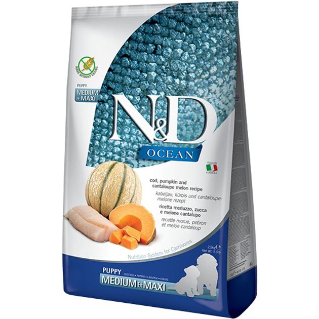 Farmina N&D (Ocean) Grain Free Cod, Pumpkin & Cantaloupe Melon Puppy Medium & Maxi, з тріскою та динею