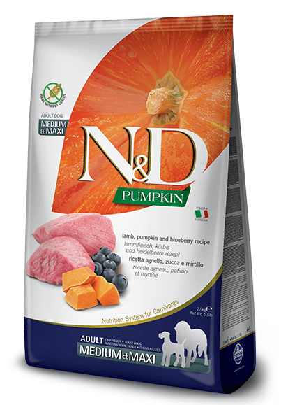Farmina N&D (Pumpkin) Grain Free Lamb & Blueberry Adult Medium & Maxi, з ягням та чорницею