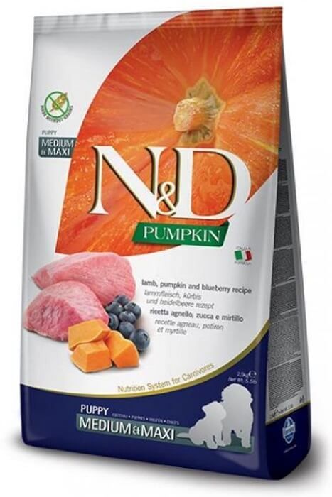 Farmina N&D (Pumpkin) Grain Free Lamb & Blueberry Puppy Medium & Maxi, з ягням та чорницею