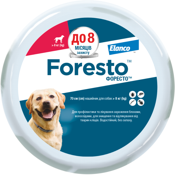Elanco Bayer Foresto Форесто нашийник від бліх і кліщів для собак, 70 см