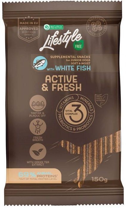 Natures Protection Lifestyle GF Dog Junior Snack White fish Active Fresh, Беззернові для юніорів з білою рибою