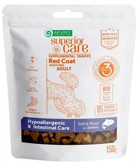 Natures Protection Dog Snack Superior Care Red Coat Hypoallergenic Intestinal Care Беззернові для дорослих собак з рудим забарвленням з лососем