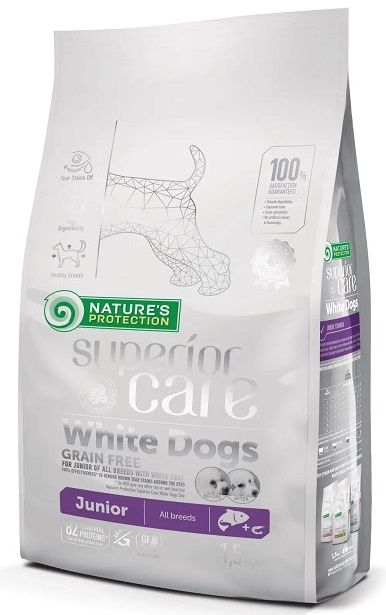 Natures Protection Dog Junior Superior Care Grain Free White Dogs All Breeds, з лососем і крилем