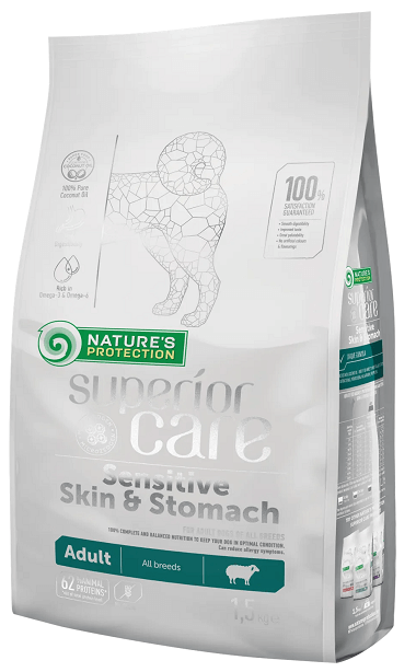 Natures Protection Dog Adult Superior Care Sensitive Skin Stomach All Breeds, з ягням