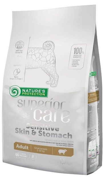 Natures Protection Dog Adult Superior Care Sensitive Skin Stomach Small Breeds, з ягням