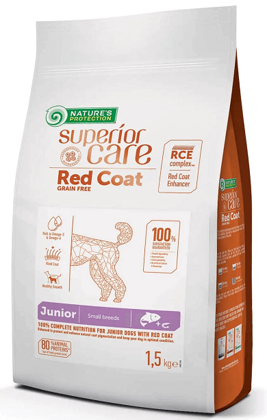 Natures Protection Dog Junior Superior Care Grain Free Red Coat Mini Breeds, беззерновий для порід з рудим забарвленням з лососем