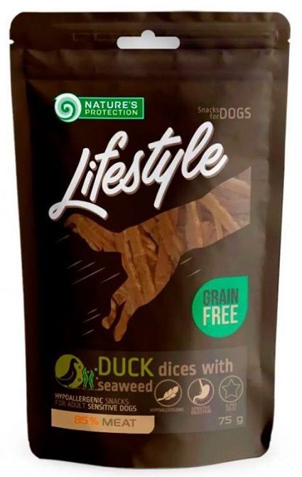 Natures Protection Lifestyle Dog Snack Soft Duck Dices Seaweed, скибочки качки з морською капустою