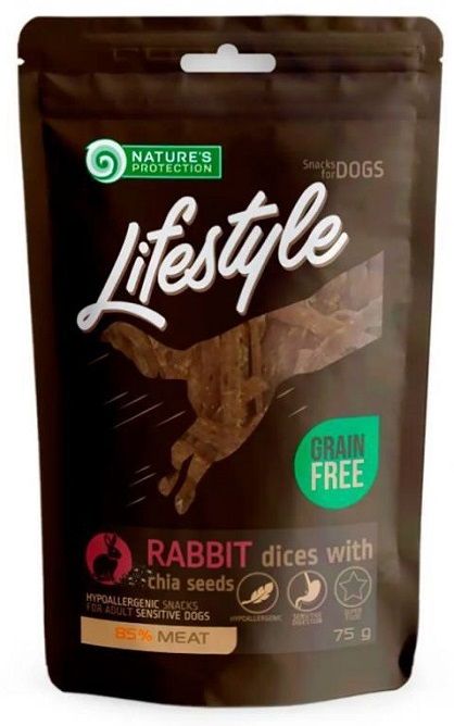 Natures Protection Lifestyle Dog Snack Rabbit Dices Chia seeds, скибочки кролятини з насінням Чіа